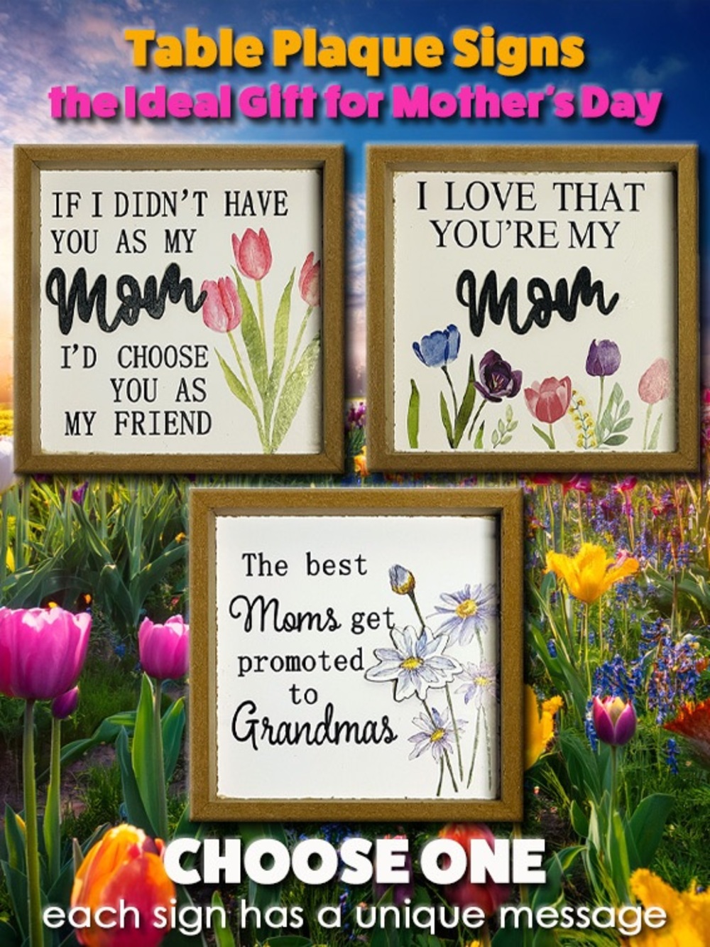 Floral Mom Table Plaque Sign in Multiple Floral Colors - Gift Accent